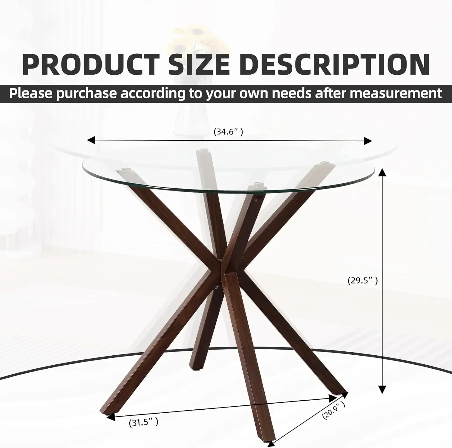 Round Glass Dining Table, 34.6