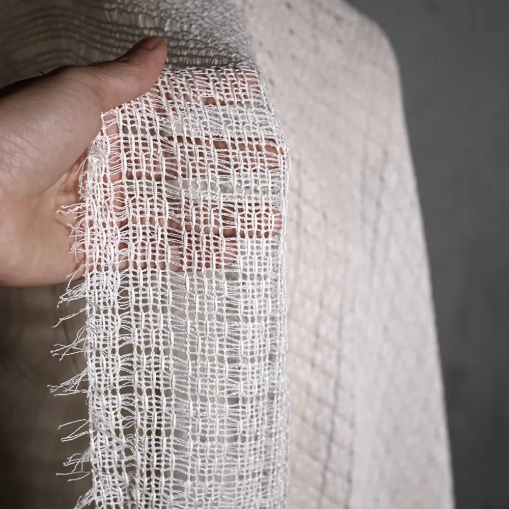 

Cotton Linen Material Hollowed-out Mesh Lattice Texture Designer Fabric Clothing Summer Cloth Per Meter for Sewing Diy