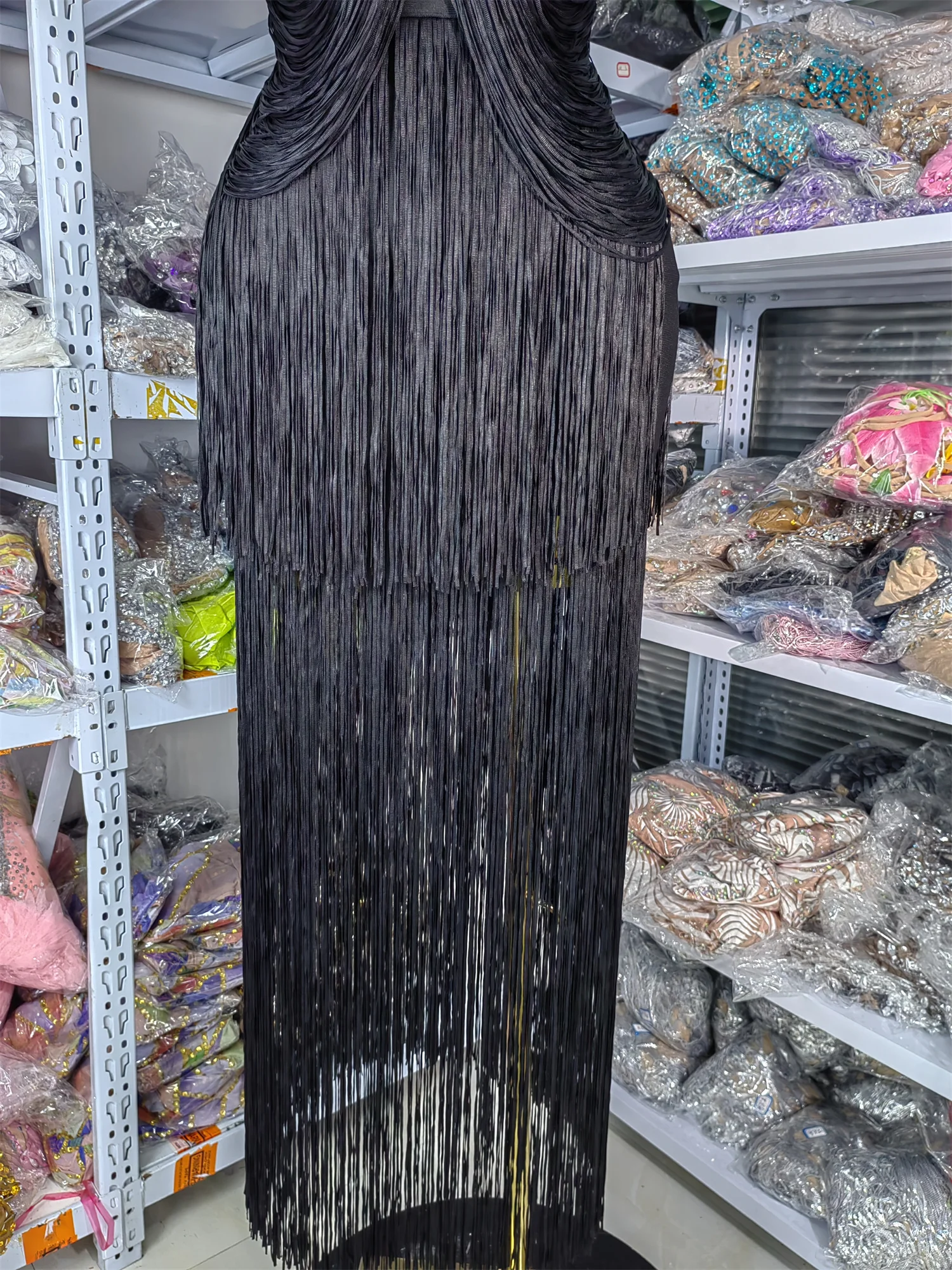 Venda de fábrica feminino convidado vestido de festa de casamento dupla camada franjas bandagem vestido alta elástica celebridade noite vestidos de gala