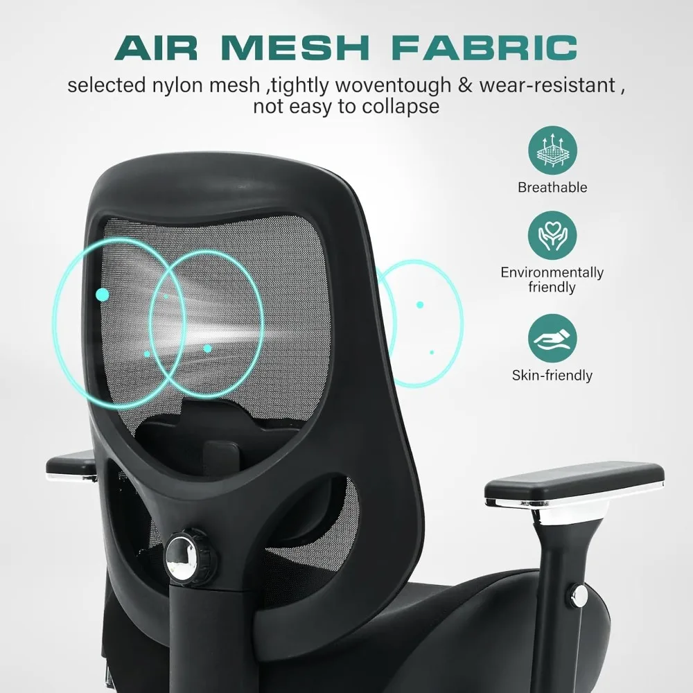 كرسي مكتب شبكي مريح للكبيرة والطويلة - سعة 750 رطل مع وسادة مقعد واسعة وأذرع قابلة للتعديل 4D #6