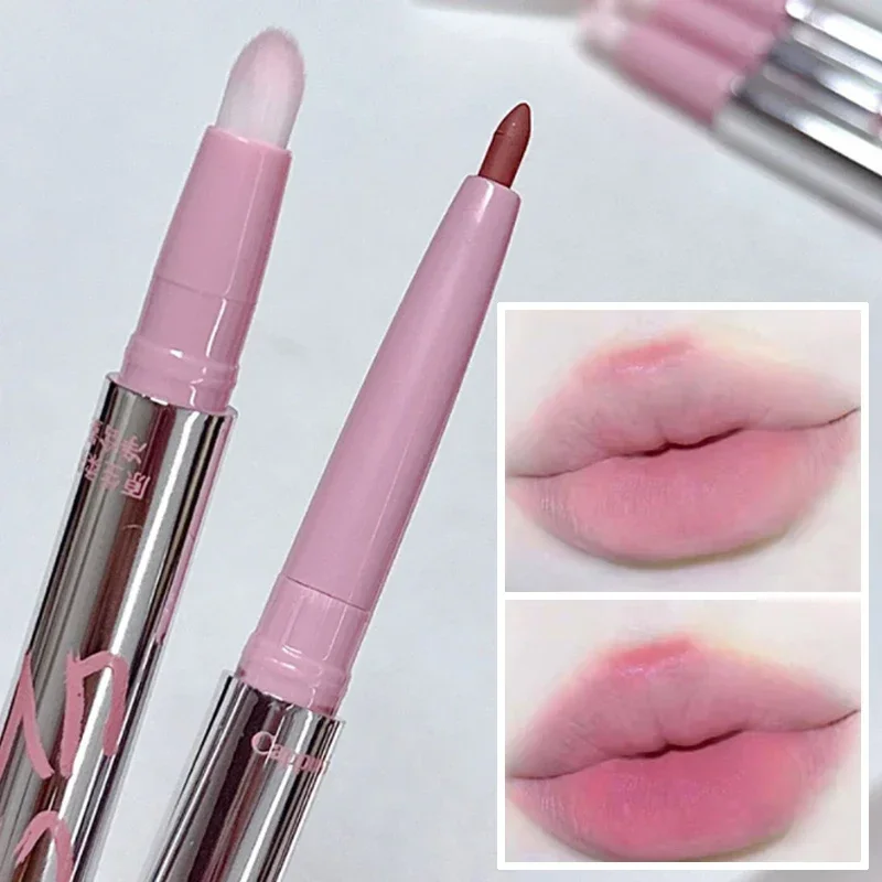 Lápiz Delineador de labios rosa mate, lápiz labial marrón desnudo, maquillaje de labios duradero, cosméticos de niebla, tubo plateado, lápiz delineador de labios suave para contorno de labios