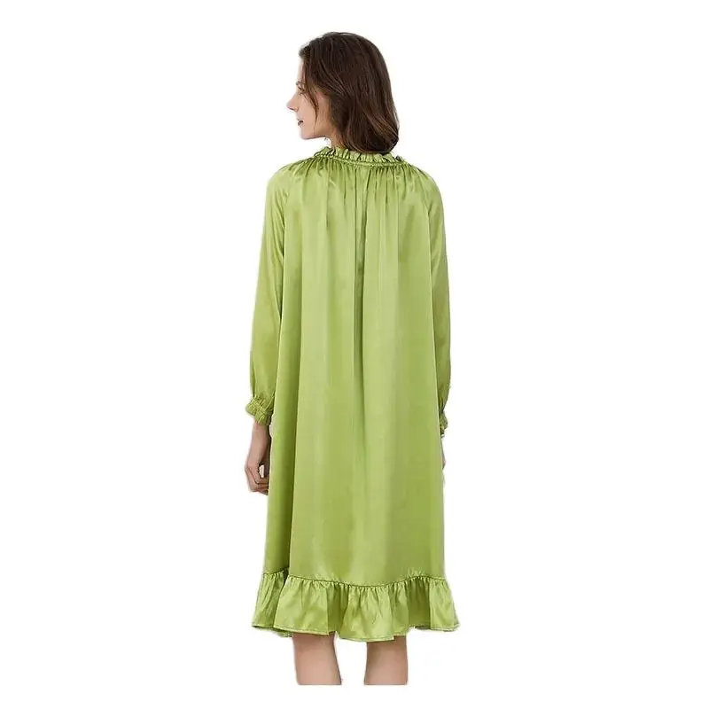 BirdTree, 19MM 100%Real Silk Pajamas Dress, Women Solid Ruched, Sexy Retro Loose Sleepwear, 2024 Summer New Nightgown P43996QM