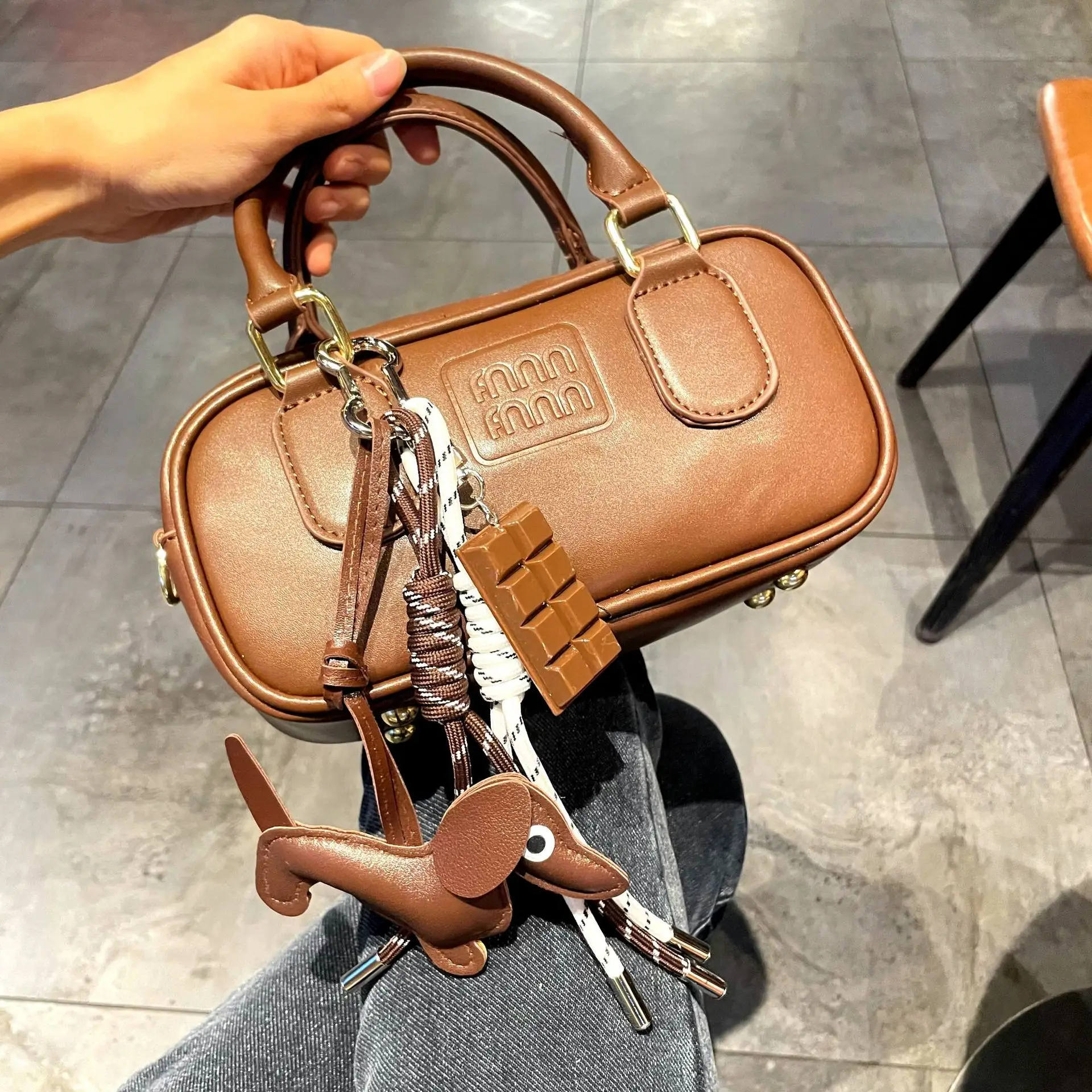 Leather Dachshund Bag Pendant Creative Keychain Lanyard bag Accessory Key Pendant Car Keyring Charm Gift