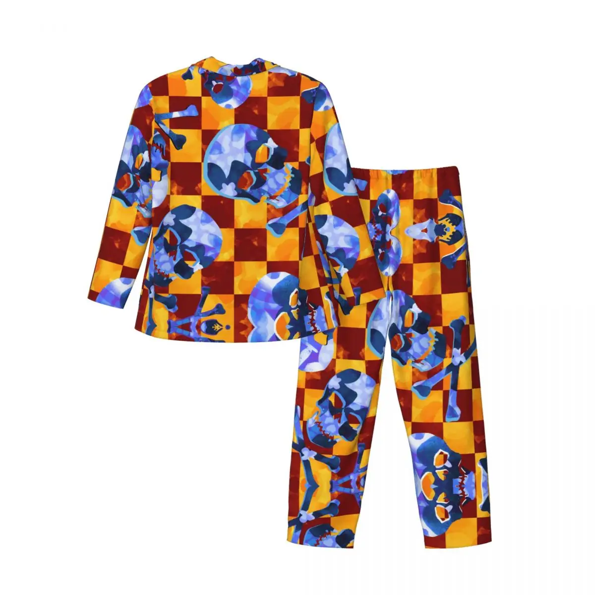 Conjunto de pijamas masculinos de outono inverno de manga comprida abstrato aquarela texturizada crânios e ossos roupas para casa pijamas 2 tamanhos