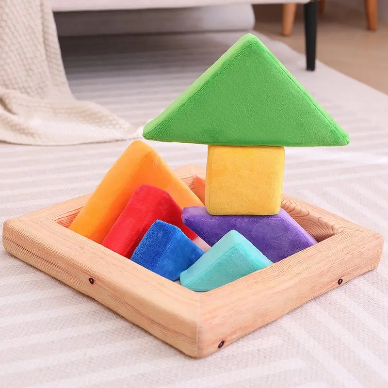 40cm Colorful Plush Tangram Brain Teaser Puzzles Children Puzzle Educational Toy Developmental Toy Kids Funny Toy Xmas Gifts