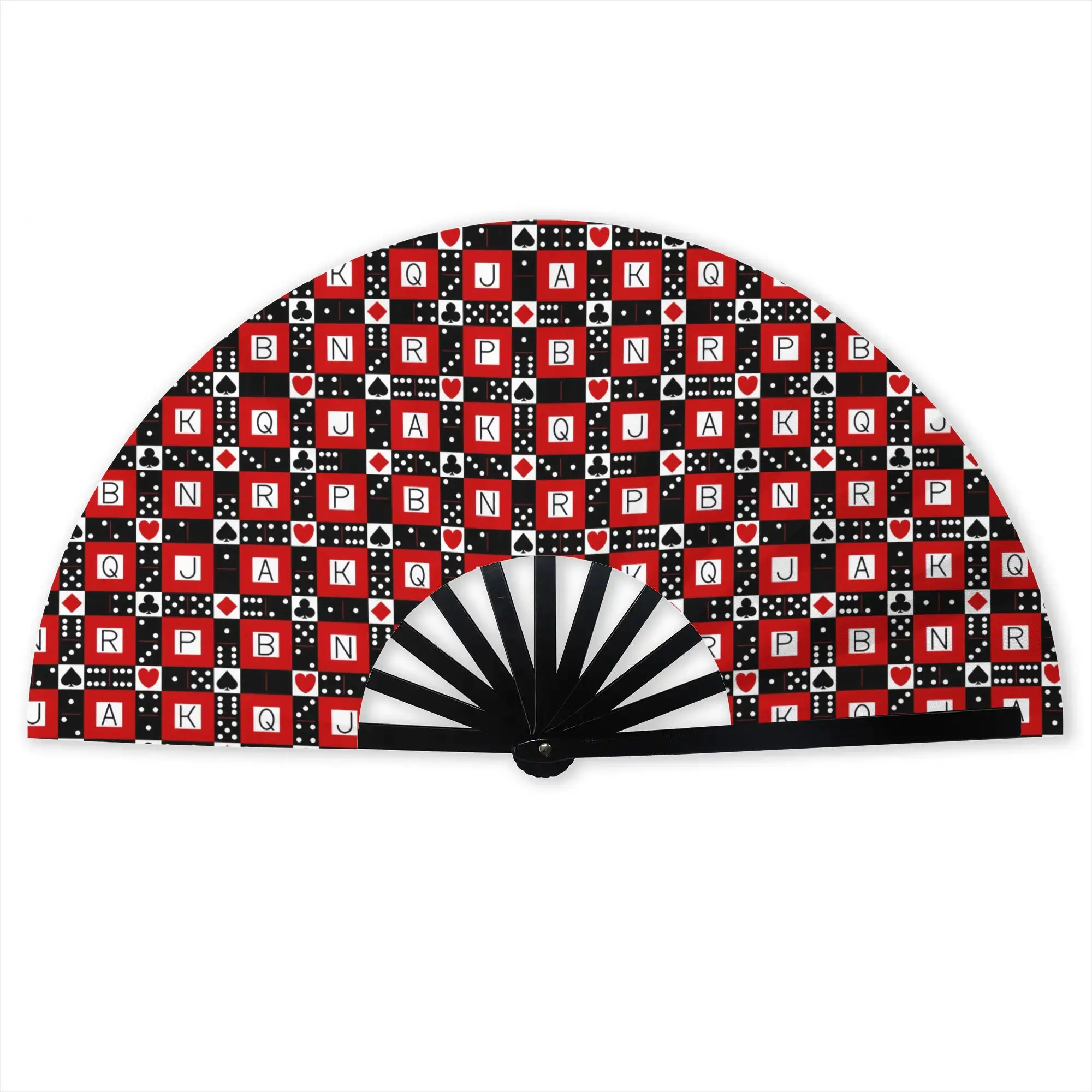 Playing Heart Spade Diamond Club Portable Pocket Fan Outdoor Checkered Plaid   Folding Fan Chinese Dance Cooling Handheld Fans