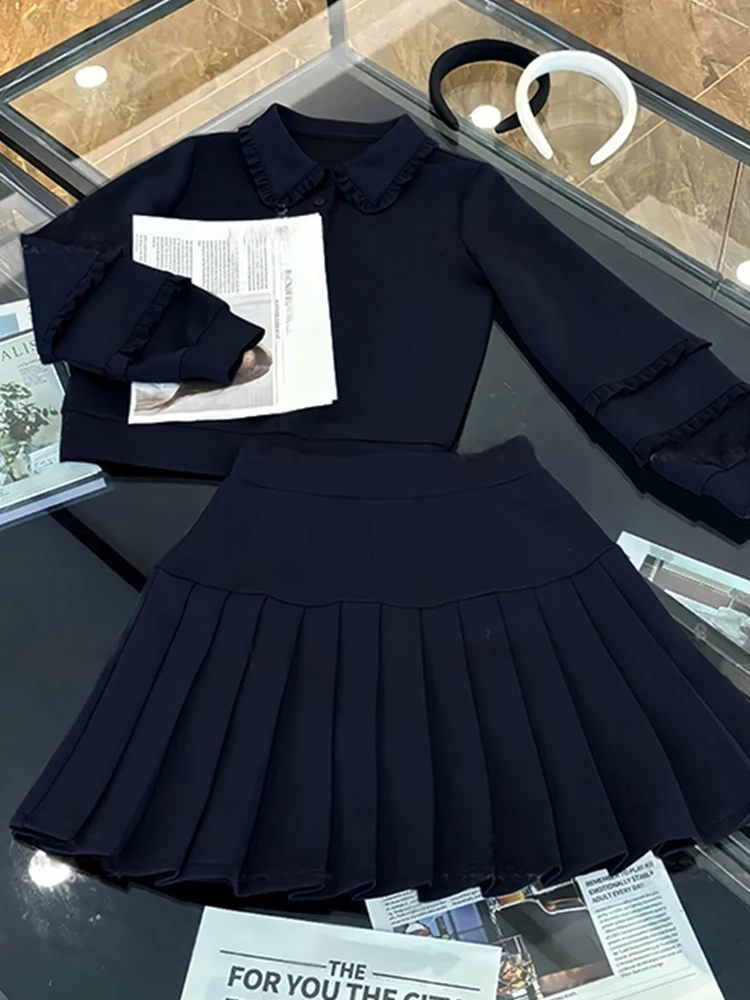 Autumn Faion Set Women's 2025 New Sle Slim Fit Long Sve Sweatirt Pleated Skirt Two Piece Set College Sle Design