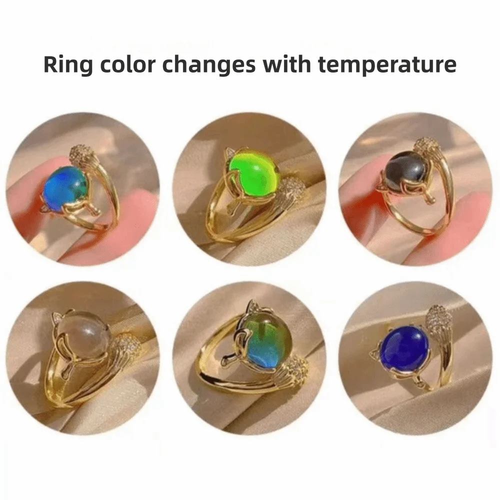 Color Shift Thermochromic Ring Adjustable Oval Shape Mood Rings Open Gradient Delicate Temperature Control Ring Ins Style