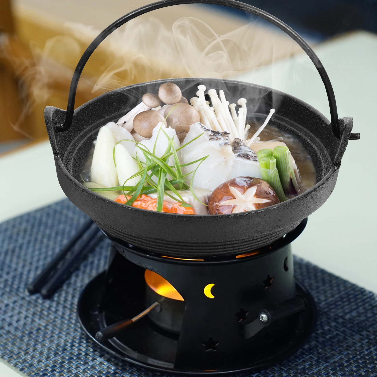 

Japanese Style Cast Iron Hot Pot 17.5cm Non stick Cooking Boiler Camping Soup Pot High Temp Kitchen