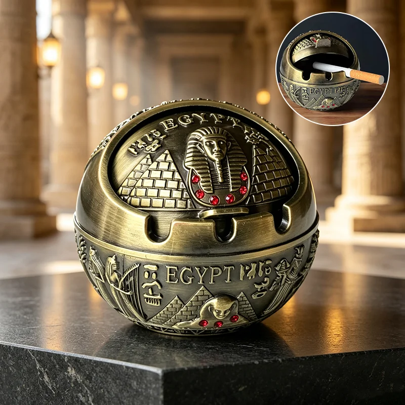 Ancient Egypt Ashtray Zinc Alloy Windproof Metal Strip Cover Desktop Crafts Ornament Creative Personality Gift Decoration