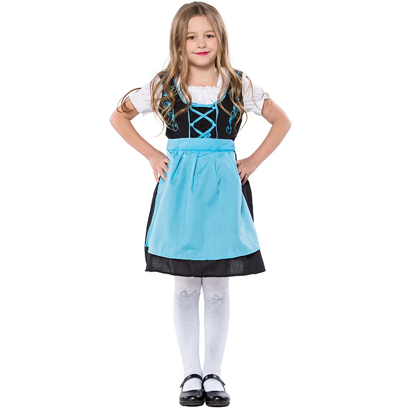 100-150cm Oktoberfest Costume for Girls Kids Children German Beer Maid Wench Costumes Bavarian Dirndl Heidi Cosplay Dress Up