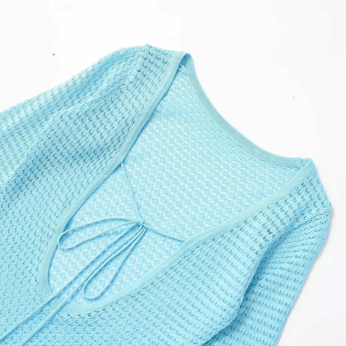 Woman's Knitted Long Shirt Lace-up Round Neck Hollow Long Sleeve Solid Color Loose Blouse Summer New Vacation Female Top