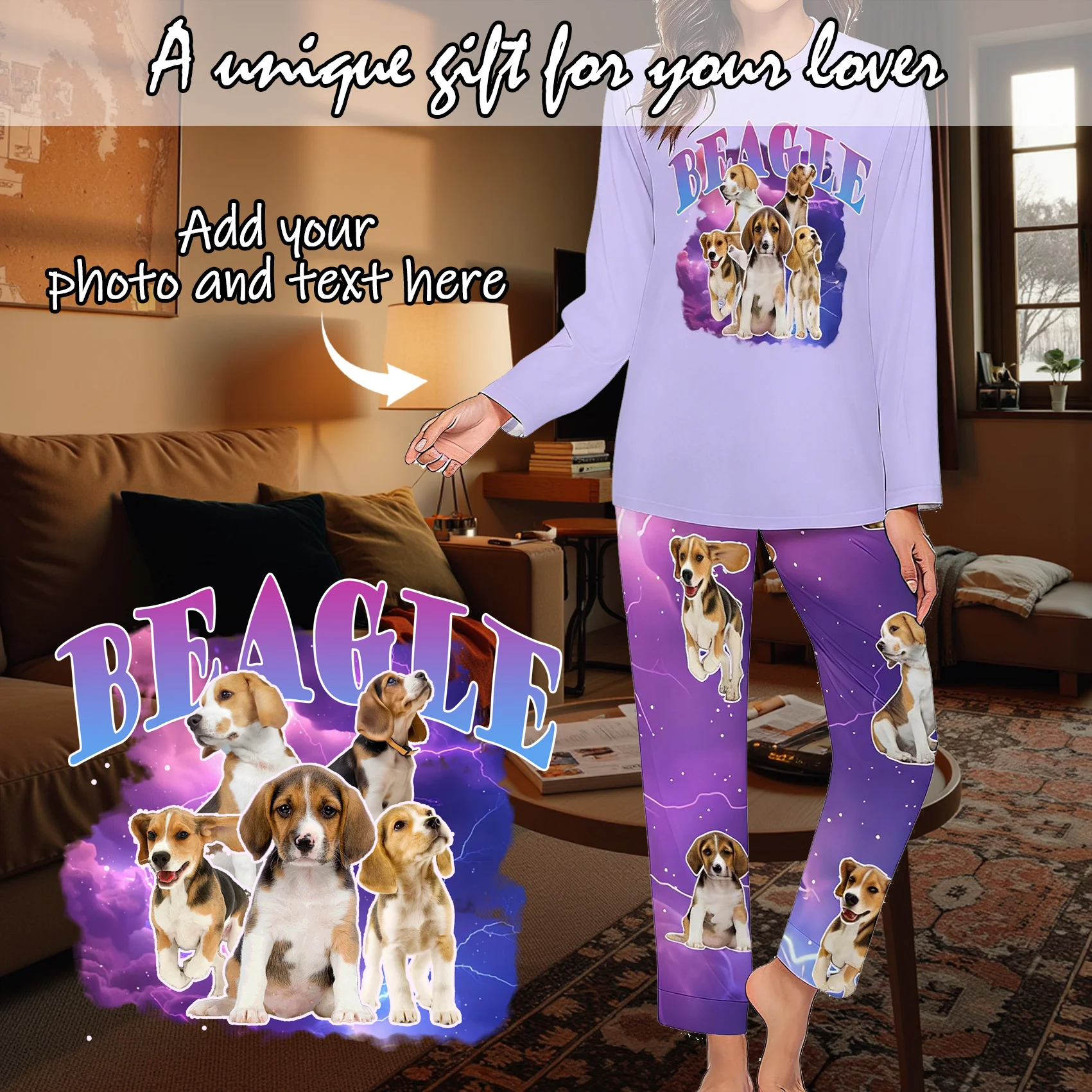

Custom Women Pajamas with Face homewear Custom Women long Sleeve Pajama Set Personalized gift family couple pet