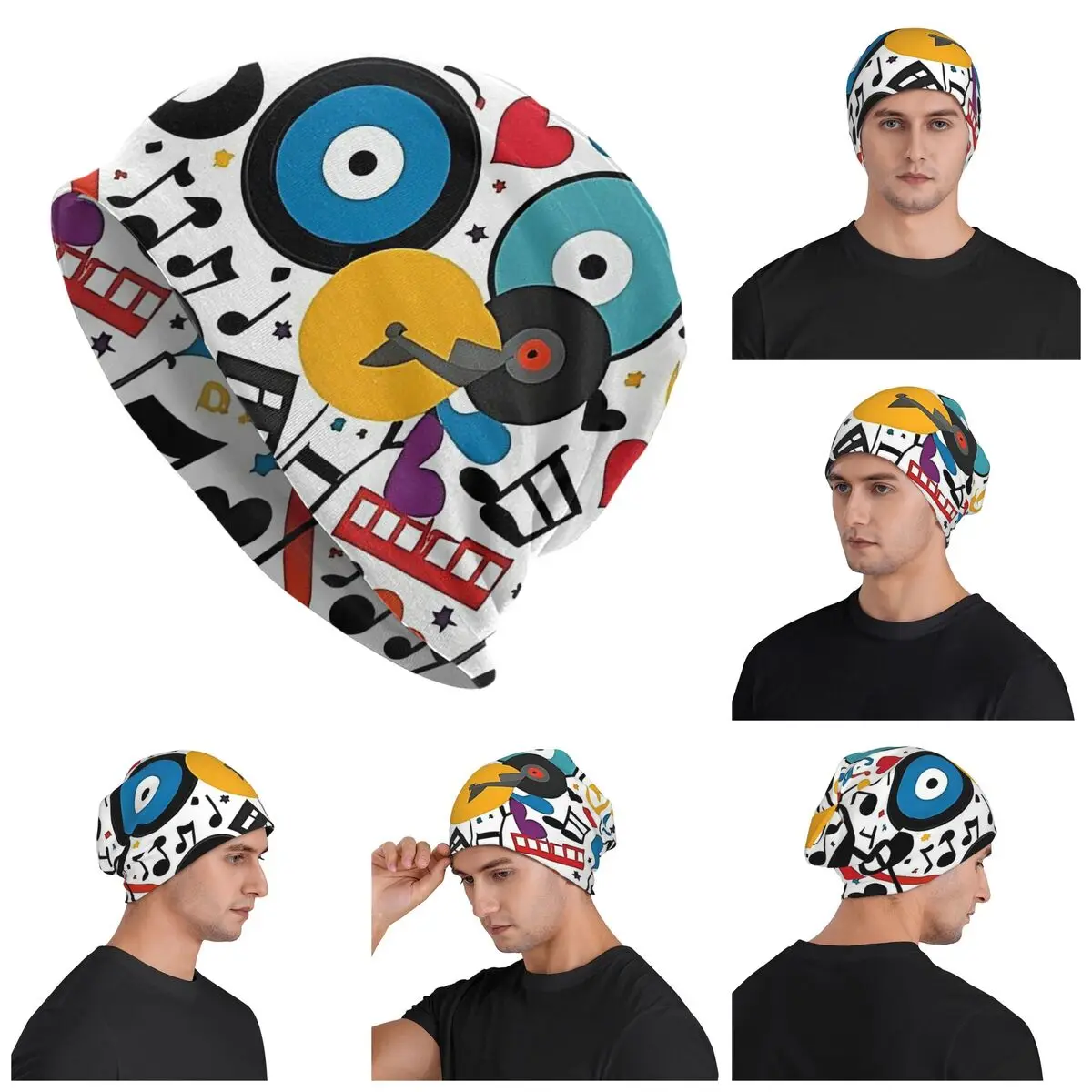 Piano Keyboard Music Notes Men Women Adult Beanies Caps Knitting Bonnet Hat Warm Hip Hop Autumn Winter Outdoor Skullies Hats