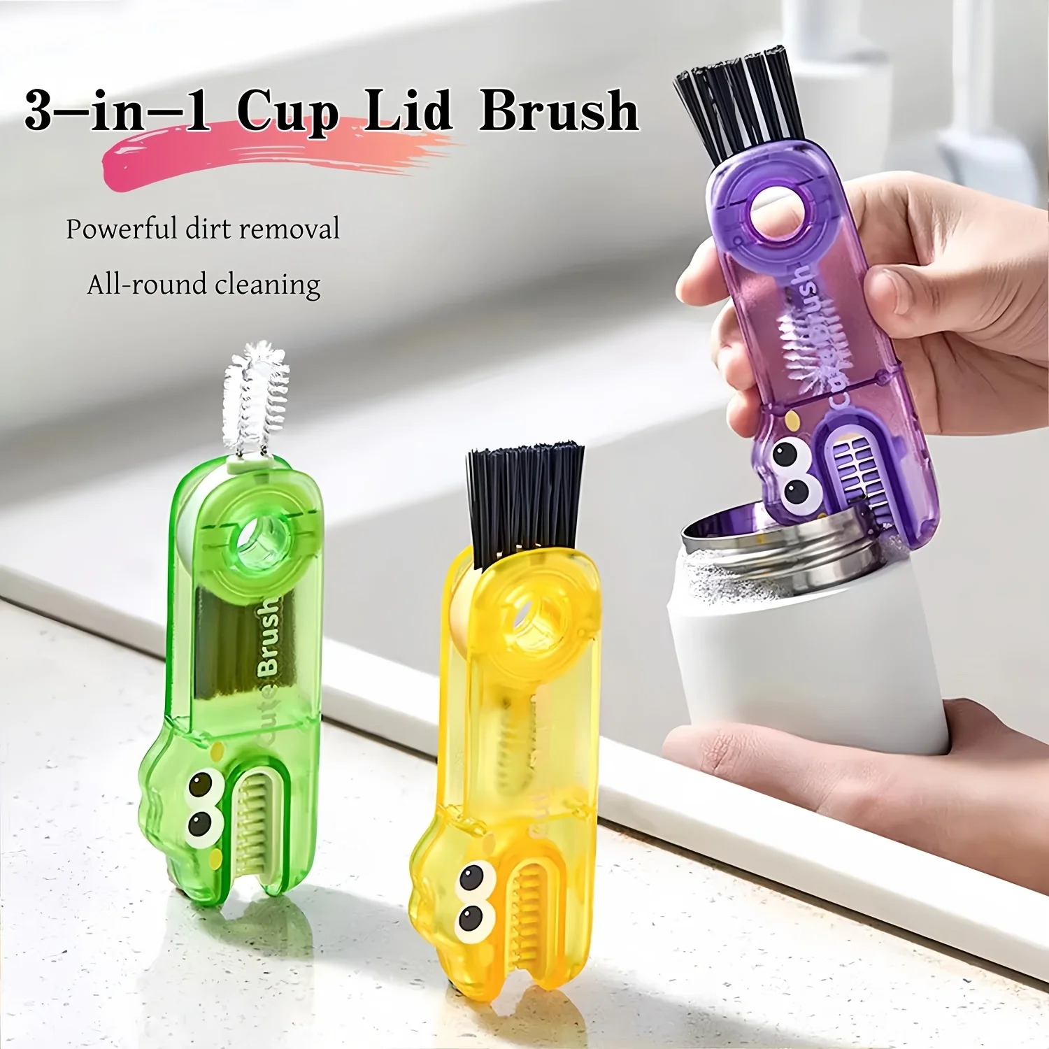 6/2 Random Color Pack Cup Lid Cleaning Brush, a Multi-Functional Cleaning Brush Suitable for Thermos Cup Lids, Water Bottle Caps, and Cups, with a Detachable Mini Brush Head for Cleaning Hard-To-Reach Areas, Halloween
