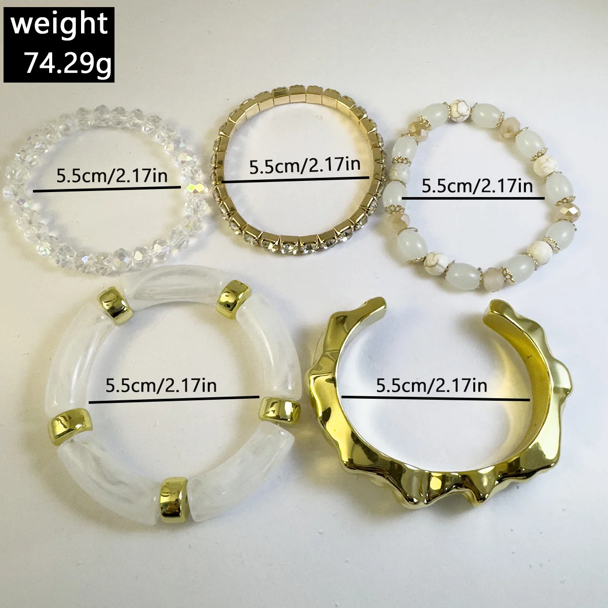 Docona Exaggerated Punk Bead Curved Acrylic Bracelet for Women Handmade Adjustable Jewelry Accessories 5pcs/set