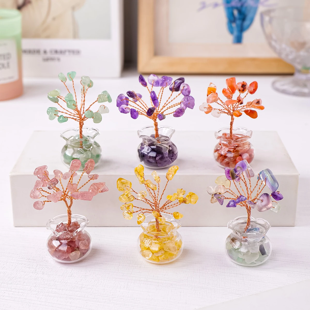 1 Stück Natürlicher Kristallbaum Citrin Amethyst Glücksbaum Kristallkies DIY Topfpflanze Heim-Desktop-Dekoration Auto-Ornament