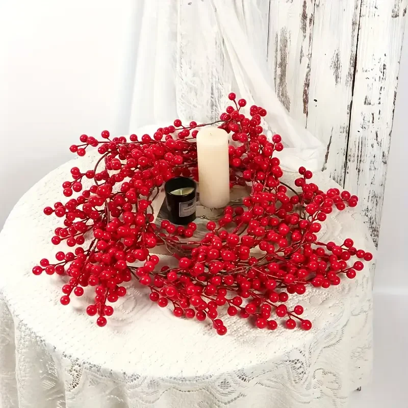 175cm Artificial Cranberry Vine Garland Red Holly Hanging Decor for Home Weddings Christmas, New Year's & Engagement Parties