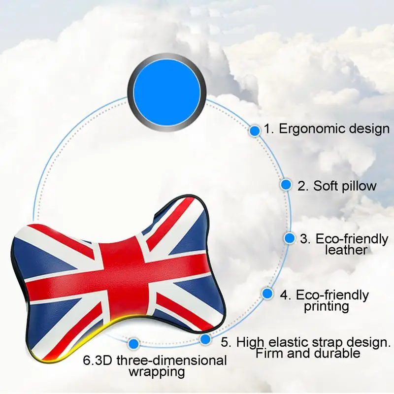 UK Flag Patriotic Travel Pillow For Neck Union Jack UK Car Decorations Headrest Cushion PU Leather PP Cotton Comfortable Neck