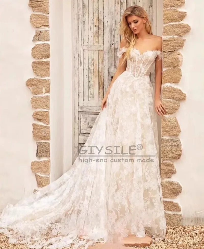 GIYSILE فساتين زفاف مخصصة قبالة الكتف الدانتيل للنساء الفاخرة 2025 ألف خط العاج زي العرائس Vestidos De Novia Boda