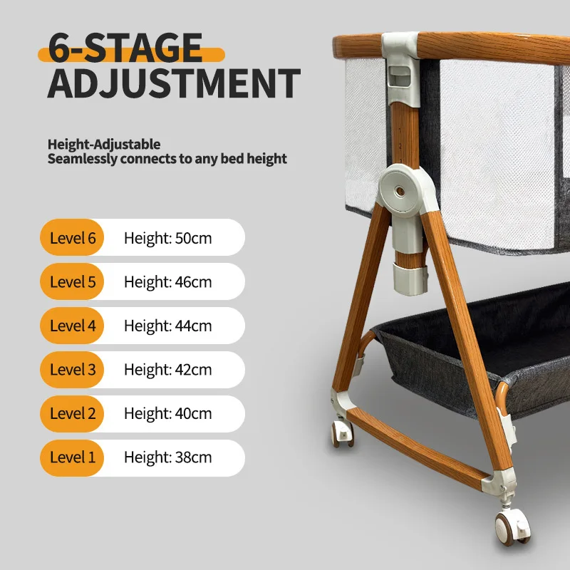 سرير أطفال هزاز 2 في 1، سرير قابل للطي ومحمول بعجلات قابلة للقفل، ميل علمي لمنع الاختناق،