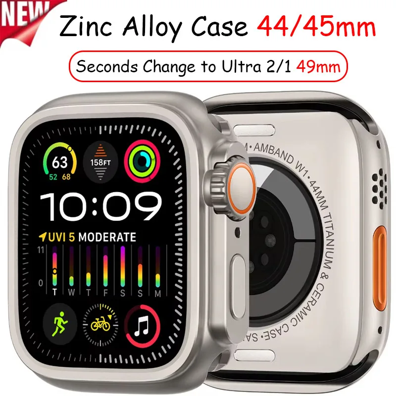 Zinc Alloy Case For Apple Watch 9 8 45mm Seconds Change to Ultra 3/2/1 49mm Anti-fall Protection Shell iWatch 11 10 46mm 6 44mm