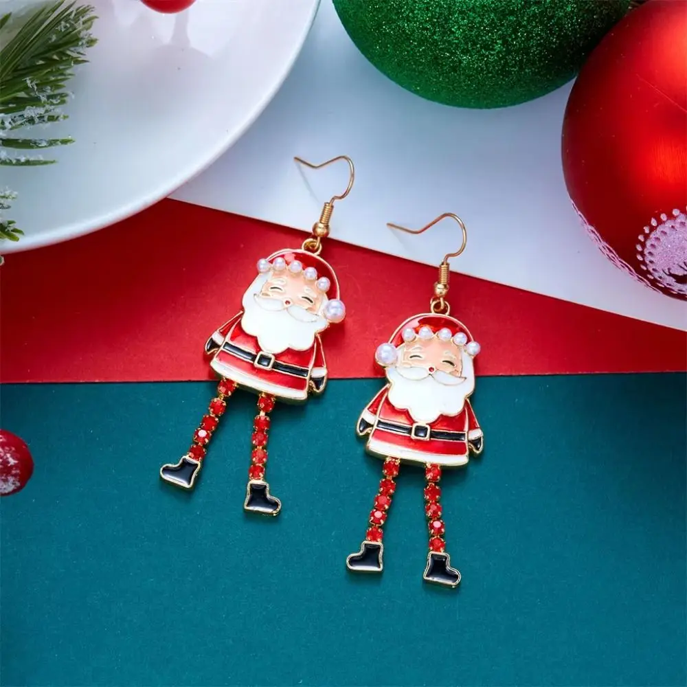 Enamel Christmas Pendant Earrings Drip Oil Dangle Style Gingerbread Man Earrings Holiday Color Creative Theme
