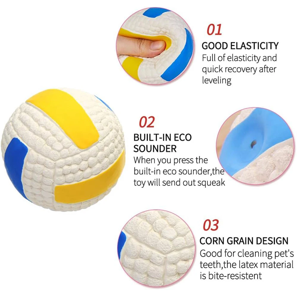 Pet Toys Ball Squeaky Latex Dog Toy Ball Soft Elastic Durable Interaction Volleyball Football Cat/Dog Chewing Training Supplies