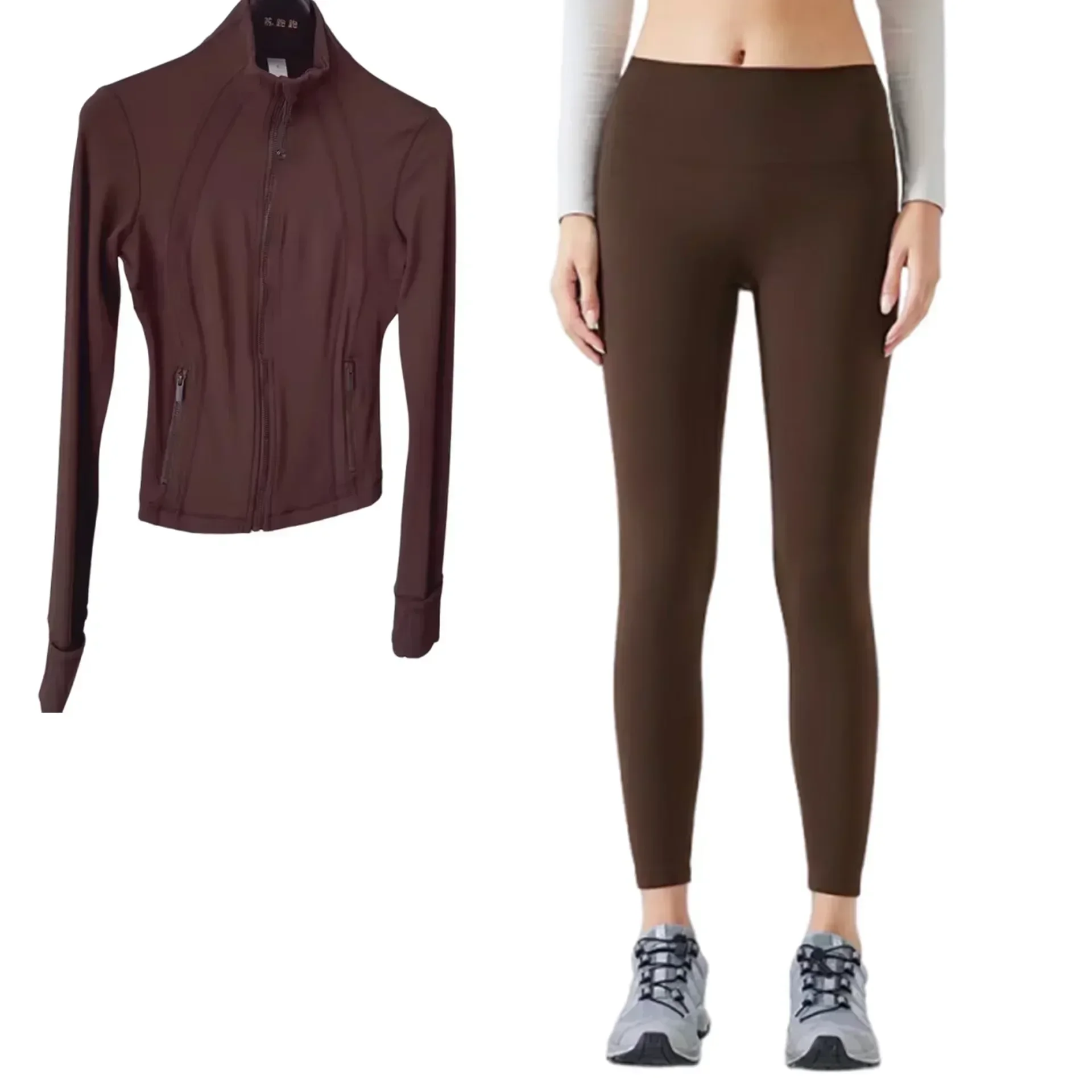 Lemon Women Cropped Jacket Leggings Suit Sports Running Gym Yoga Zipper Jacket Standing Collar Tight-fitting Sportswea