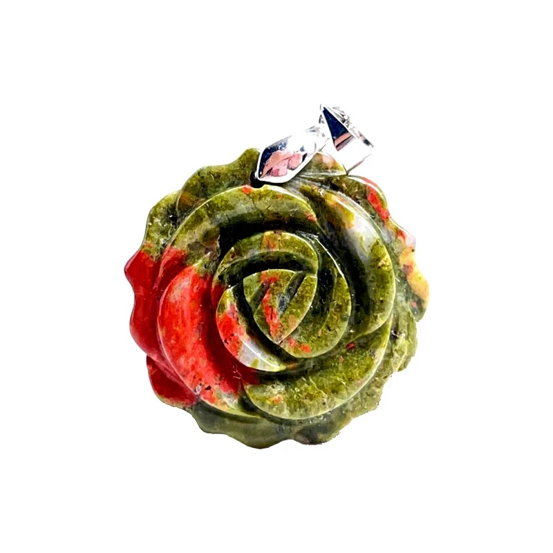 Neuer 35MM Kristall-Geschnitzter Einseitiger Rosen-Anhänger Tigerauge Lapislazuli Amazonit Symbolisches Paar-Liebes-Romantik-Schmuckgeschenk – Detail 1