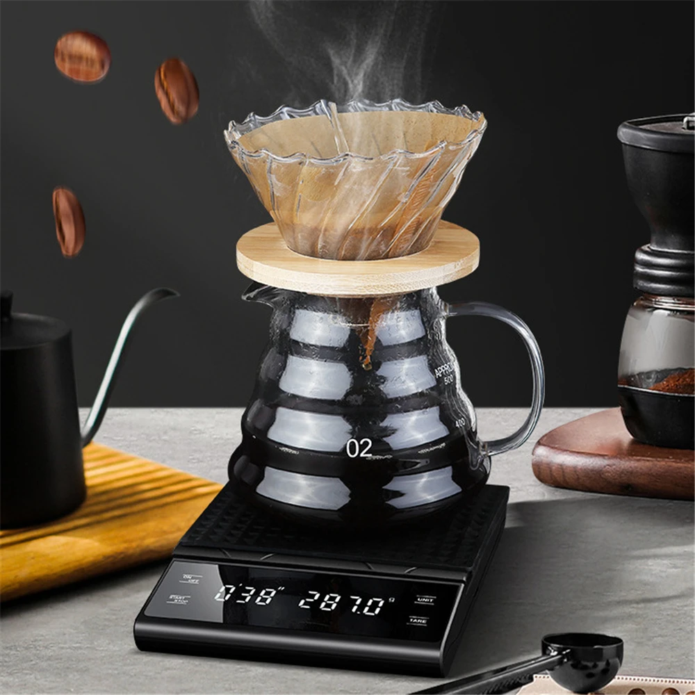 USB Charge Coffee Scale Digital Electronic Scale Smart Kitchen Scale Precision Food Scale Waterproof Scale with Timer 3KG/0.1g