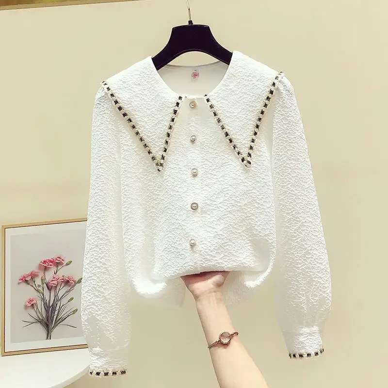 French Small Fragrance Style Long-sleeved Shirt Women's 2022 Spring Summer New Design Niche Chic Shirt Blouse Solid Color Shirt