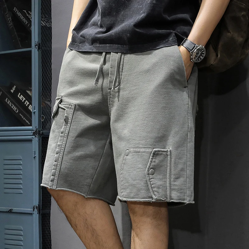 

High-end new cotton knit men's casual pants summer fashion brand loose cargo quarter pants American casual pants