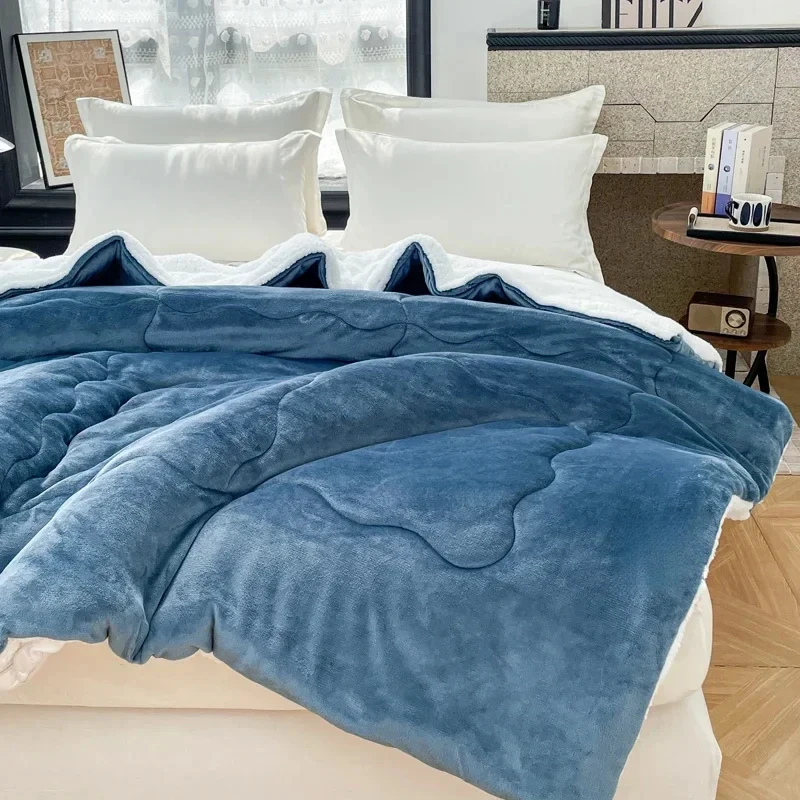 1Pc New Milk Velvet Winter Quilt Core for Bedroom Apartment Winter Thickeneded Warm Pure Color Simple Fashion 100/150/180/200cm