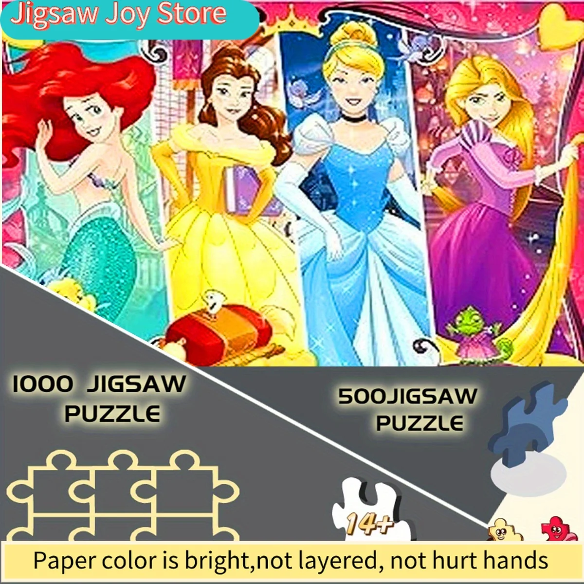 500/Disney  Paper Puzzle, DIY Puzzle, Thickened White Card Material, Adult Puzzle,  Princess Dreamy Combination Beautiful Cute