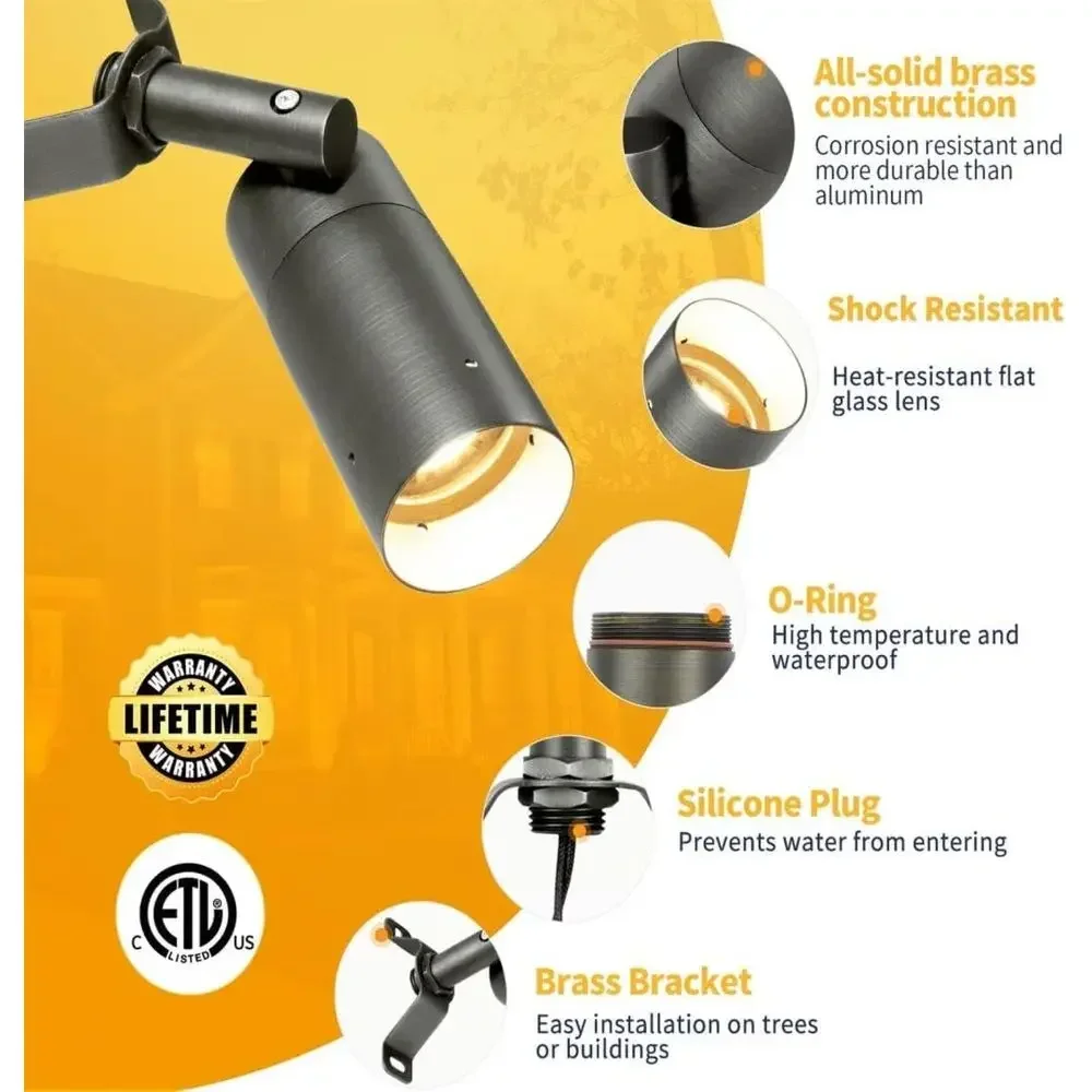Brass Low age Down Lights, 12V Outdoor LED Landse Spot Downlights or Pillar Tree Gazebo Architectural with 5W MR16 LED Bulb 2700