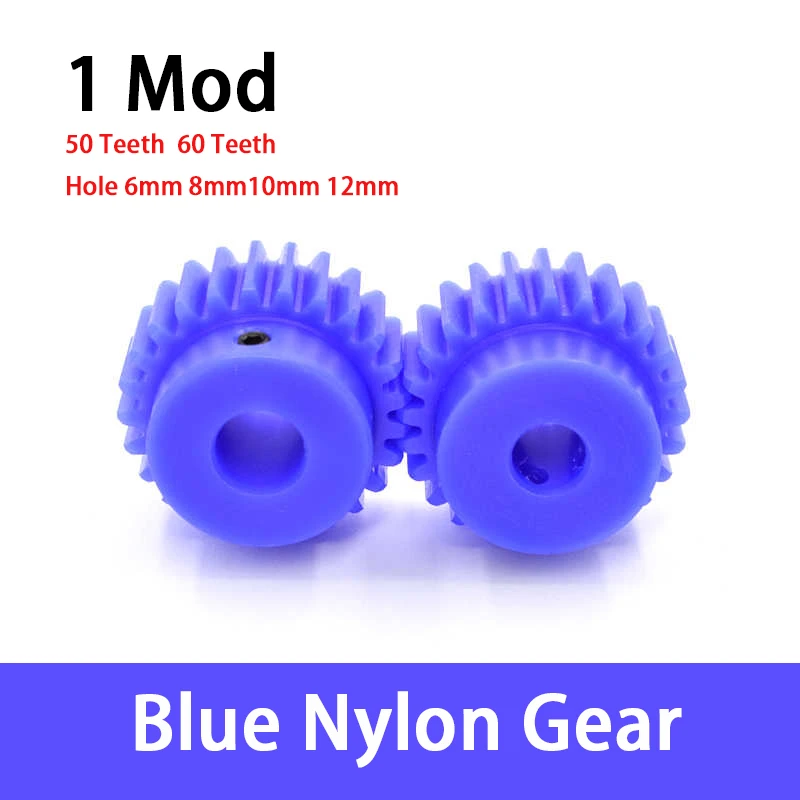 1/2/4Pcs 1 Mod 50T 60T Blue Nylon Spur Gear Motor Gear 1M Mechanical Transmission Plastic Gears Bore 6mm,8mm,10mm,12mm