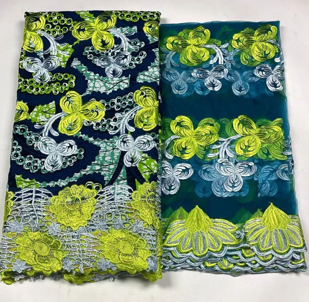 2025 Nigerian 5y Lace Wax+2 yards Print African Fabrics High Quality for Patchwork New Style Fabric for Clothing Home Decor 3C11