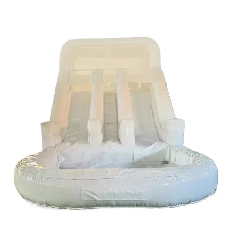 Outdoor all-white inflatable double slide with pool