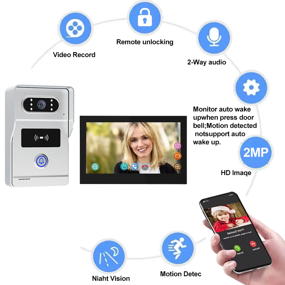 High-definition video doorbell with intercom, night vision, and monitoring functions, suitable for residential security .