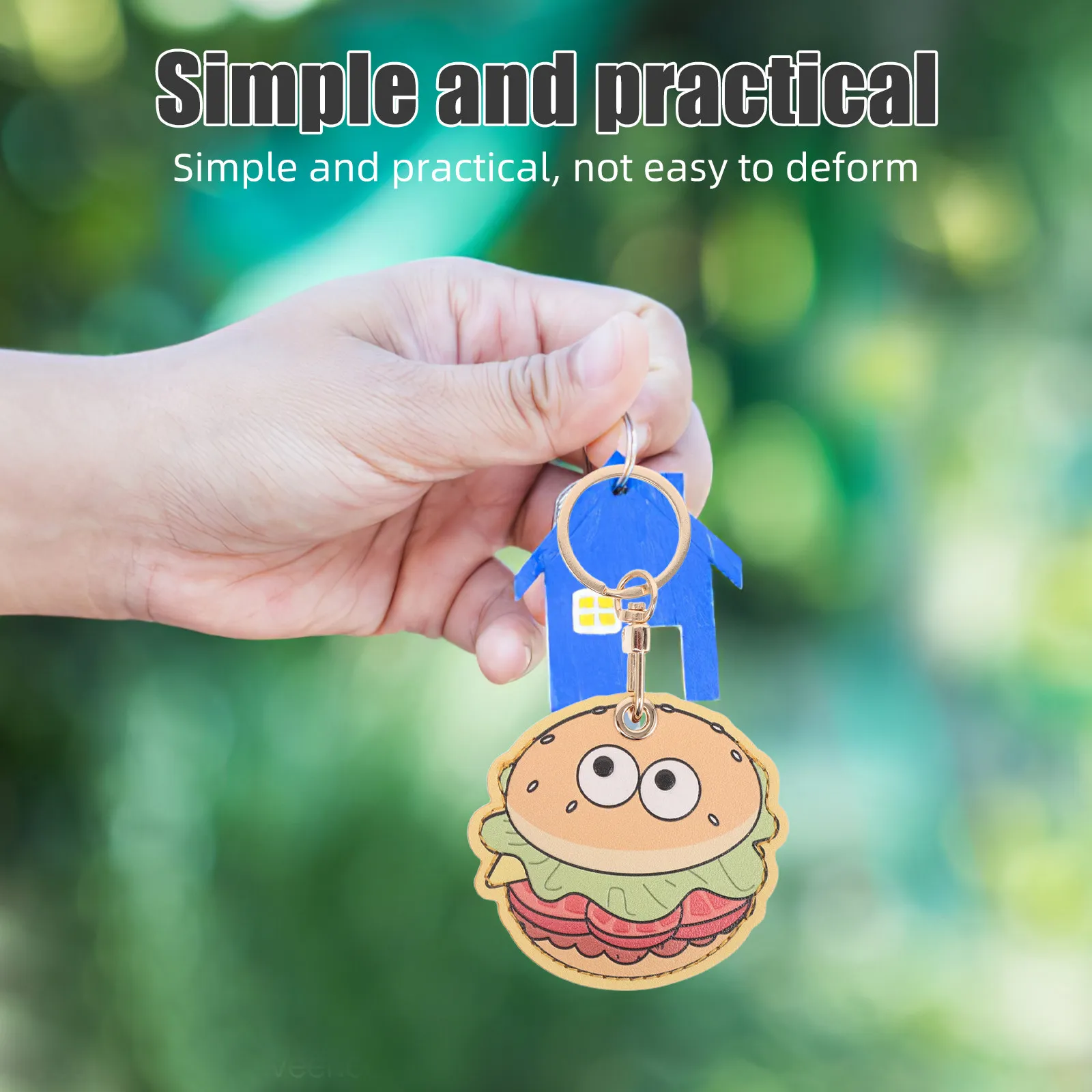 2Pcs Cute Hamburger French Fries Keychain Cartoon Card Holder for Door Access Bag Charm Mini Keychain for School Office Travel