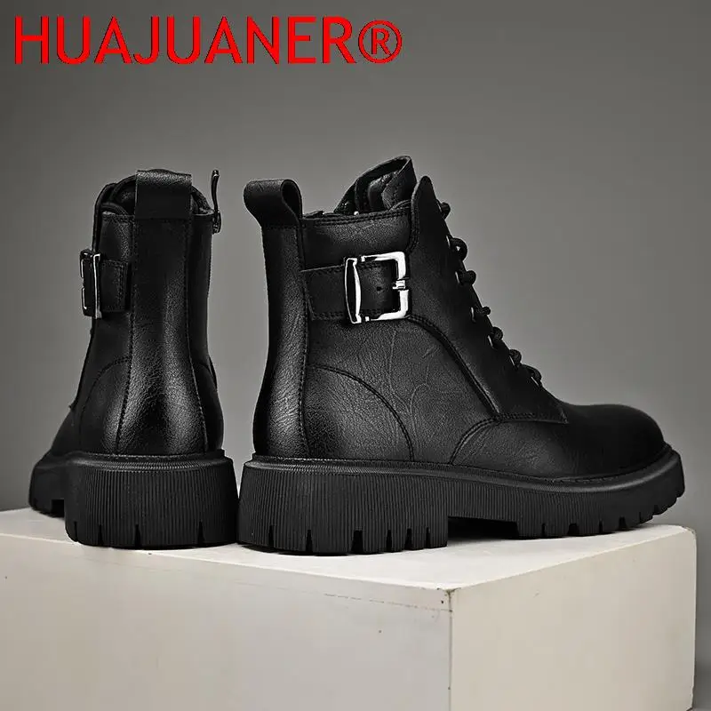 Nueva llegada botas de hombre 2025 nuevo otoño zapatos casuales de cuero para hombres botas bonitas versátiles de moda botas de moto con cordones para hombres