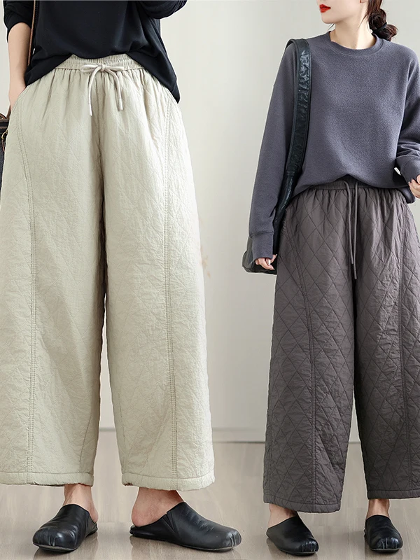 

Широкие брюки прямого кроя с высокой талией, женские повседневные хлопковые брюки, свободные корейские брюки больших размеров с ромбовидным узором