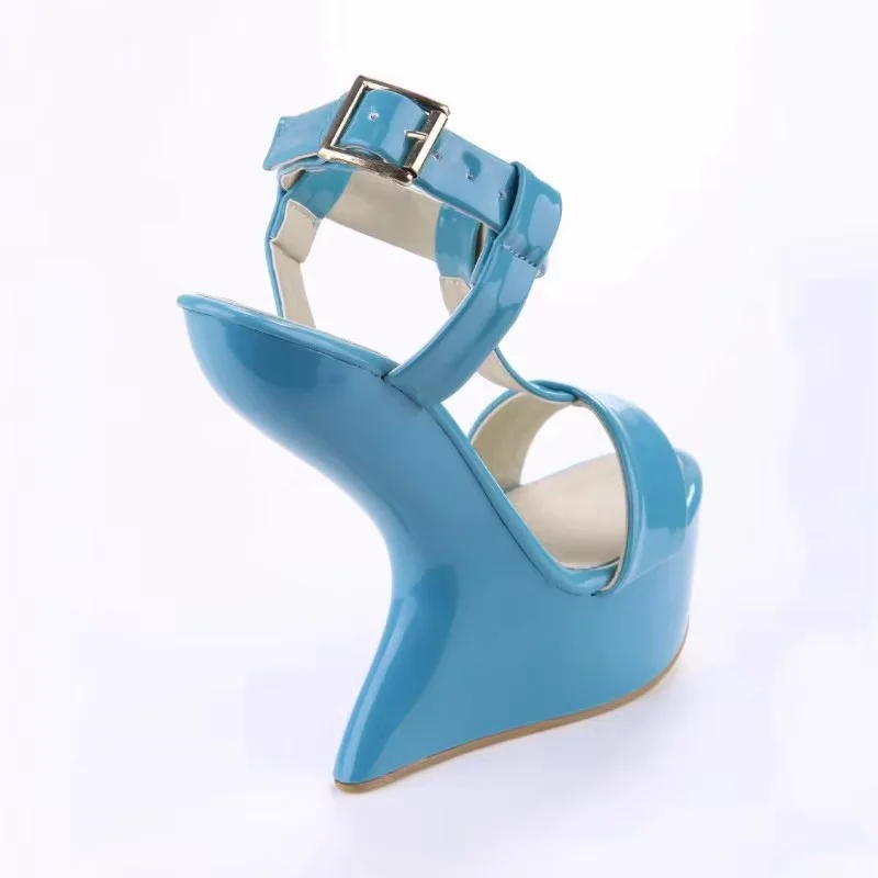 New Runway Women Super High Heels Sandals Thick Platform Strange Heels Ladies Show Sexy Sandals Patent Pu Leather Peep Toe Shoes