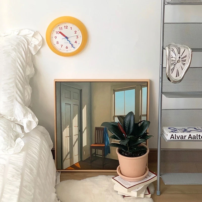 Plastic Yellow Modern Wall Clock Cute Living Room Home Decoration Table Clock Creative Gift Kids Bedroom Silent Clock