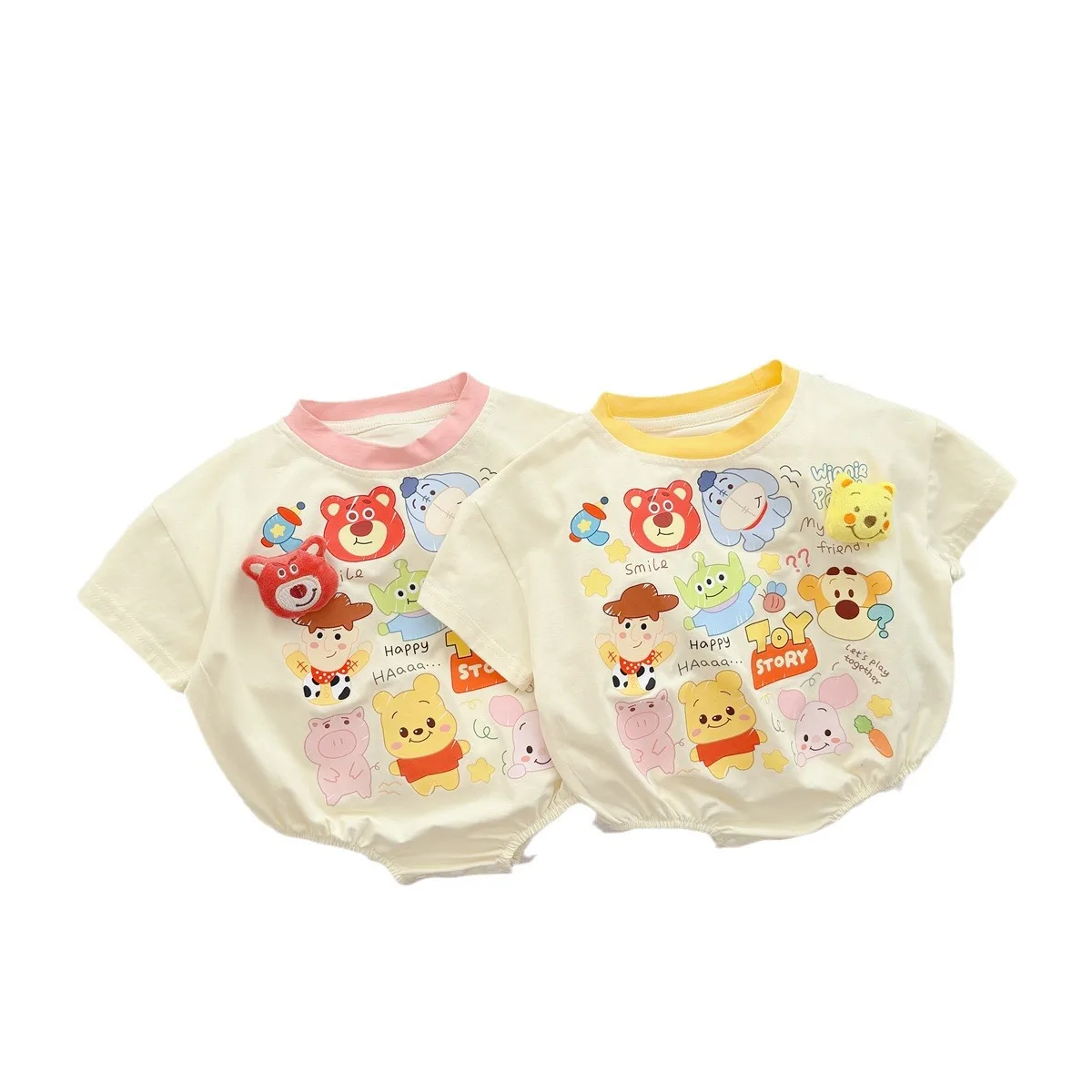 Disney Fashion Baby Triangle Wrap Fart Clothes 0-2 Years Old Male and Female Baby Personality A Cotton Cartoon Clothes Set