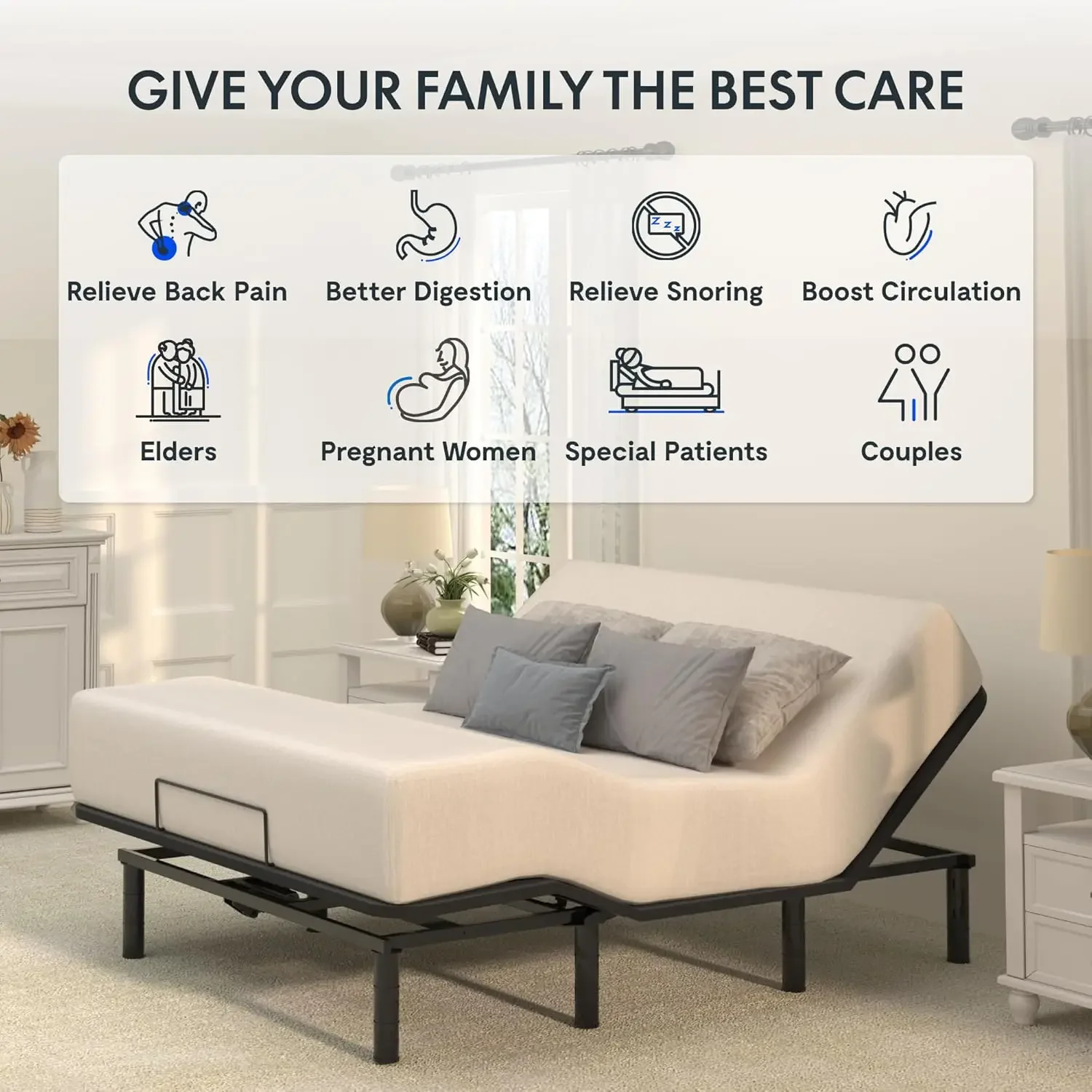 Adjustable Bed Frame Base Queen,One-Person Transport and Assembly,Adjustable Bed Legs,Oxford Fabric Bedspread