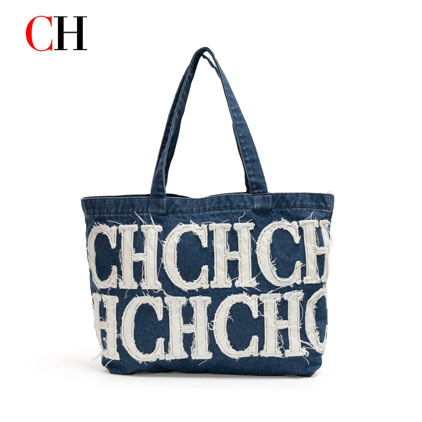CH Womens Vintage Tote Bag Distressed Letter Print Top Handle Large Shoulder Purse Daily Fashion Travel