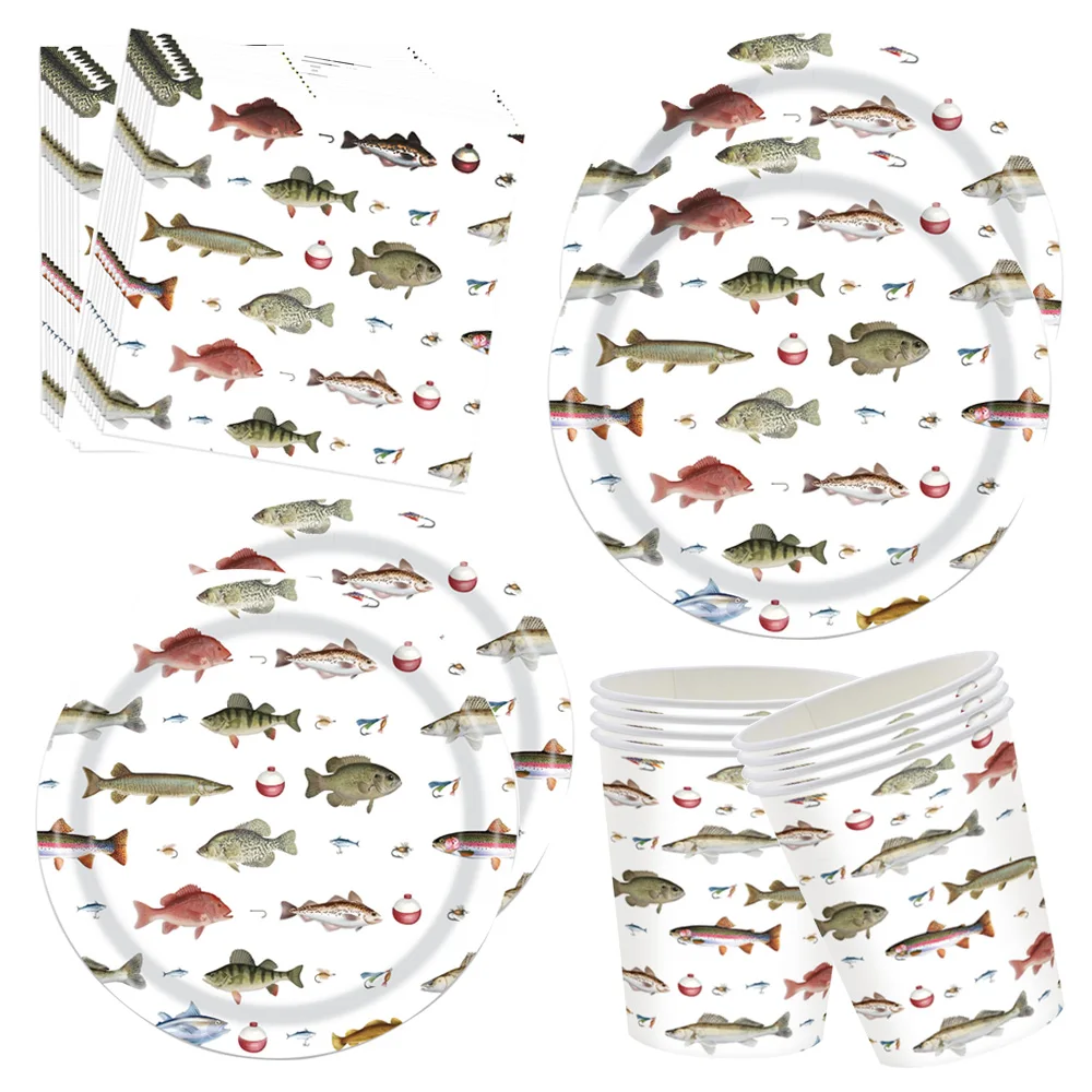 Gone Fishing Paper Plates Napkins Cups Fish Themed Tableware Little Fisherman Birthday Party Disposable Party Decorations Suppli