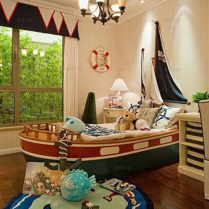 

Детская кровать-лодка из массива американского дерева, креативный дизайн с местом для хранения, кровать-яхта.